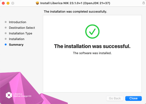 Installation Success screen