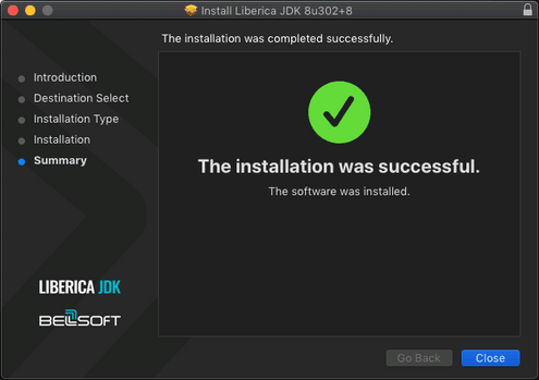 Installation Success screen