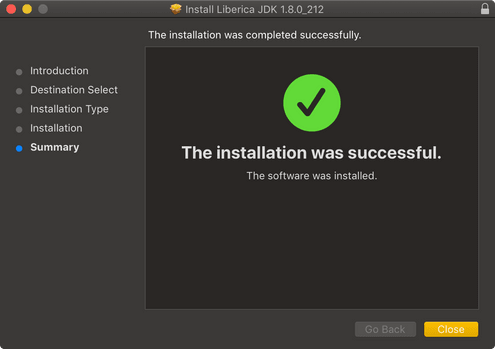 Installation Success screen