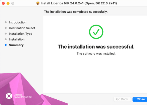 Installation Success screen