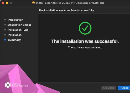 Installation Success screen