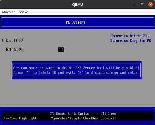 PK Options screen of BIOS