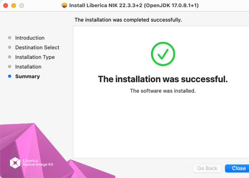 Installation Success screen