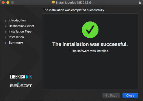 Installation Success screen