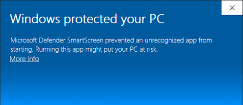 Microsoft Defender SmartScreen warning